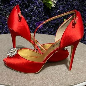 Preowned heels by Bradley mischka satin crystal evening shoes